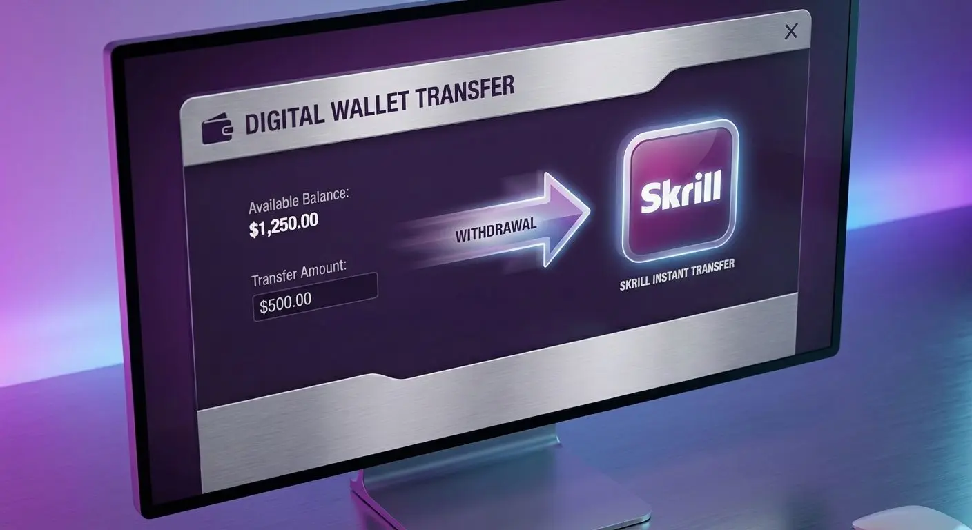Ekran wypłaty środków na Skrill po użyciu bonusu bez depozytu
