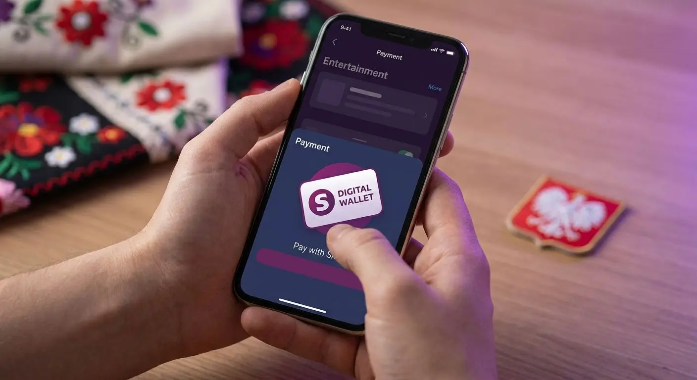 Smartfon z mobilnym lobby i ikoną Skrill w sekcji płatności