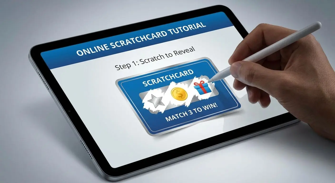 Ilustracja odsłaniania pól w zdrapce online na ekranie tabletu