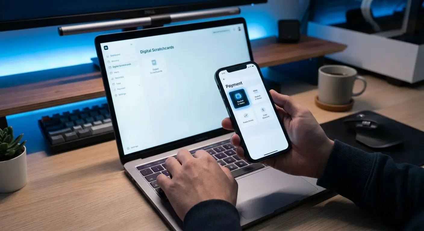 Ekran wyboru płatności online i zakładki zdrapek na urządzeniu mobilnym